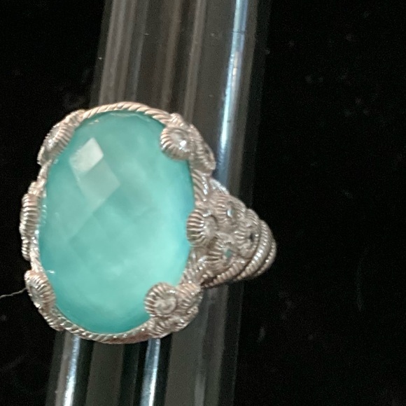 Judith Ripka Sterling Oval Turquoise and Quartz Doublet Cocktail Ring 5.75 - Picture 4 of 16